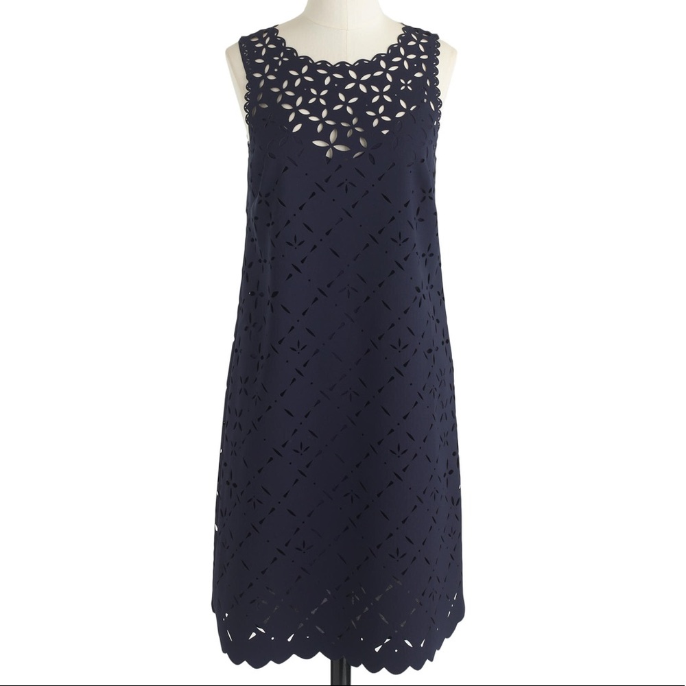 J.Crew Laser-cut Eyelet Dress in Navy